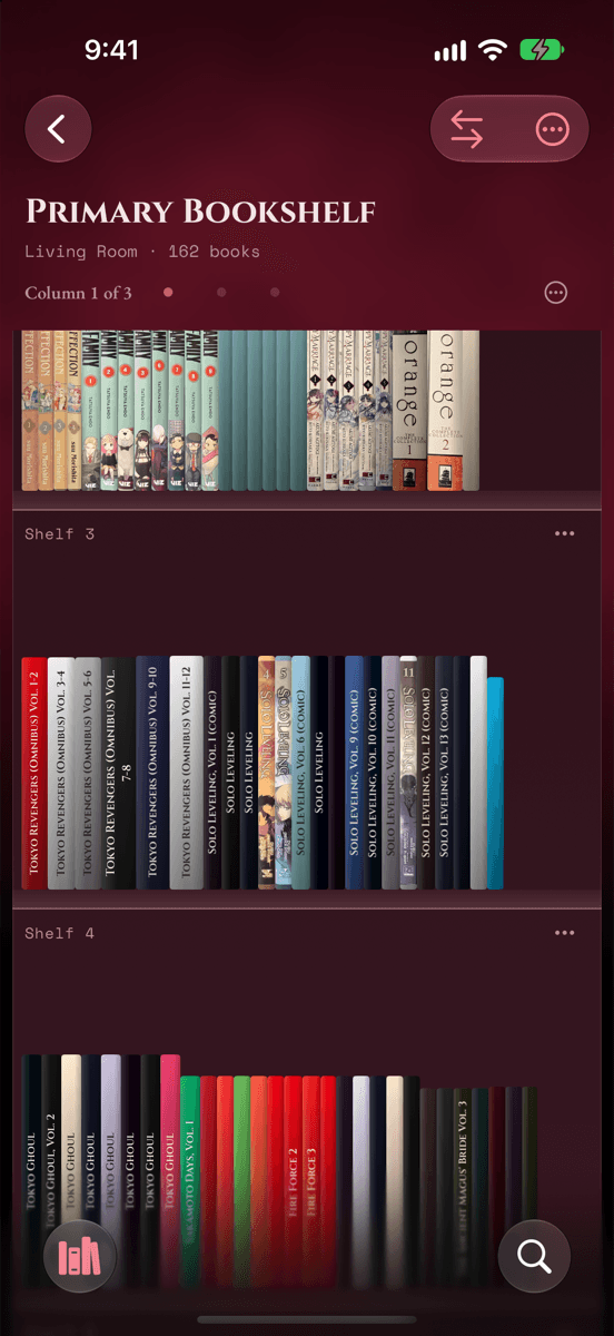 BookTrove’s virtual bookshelf: shelves of manga spines drawn to scale